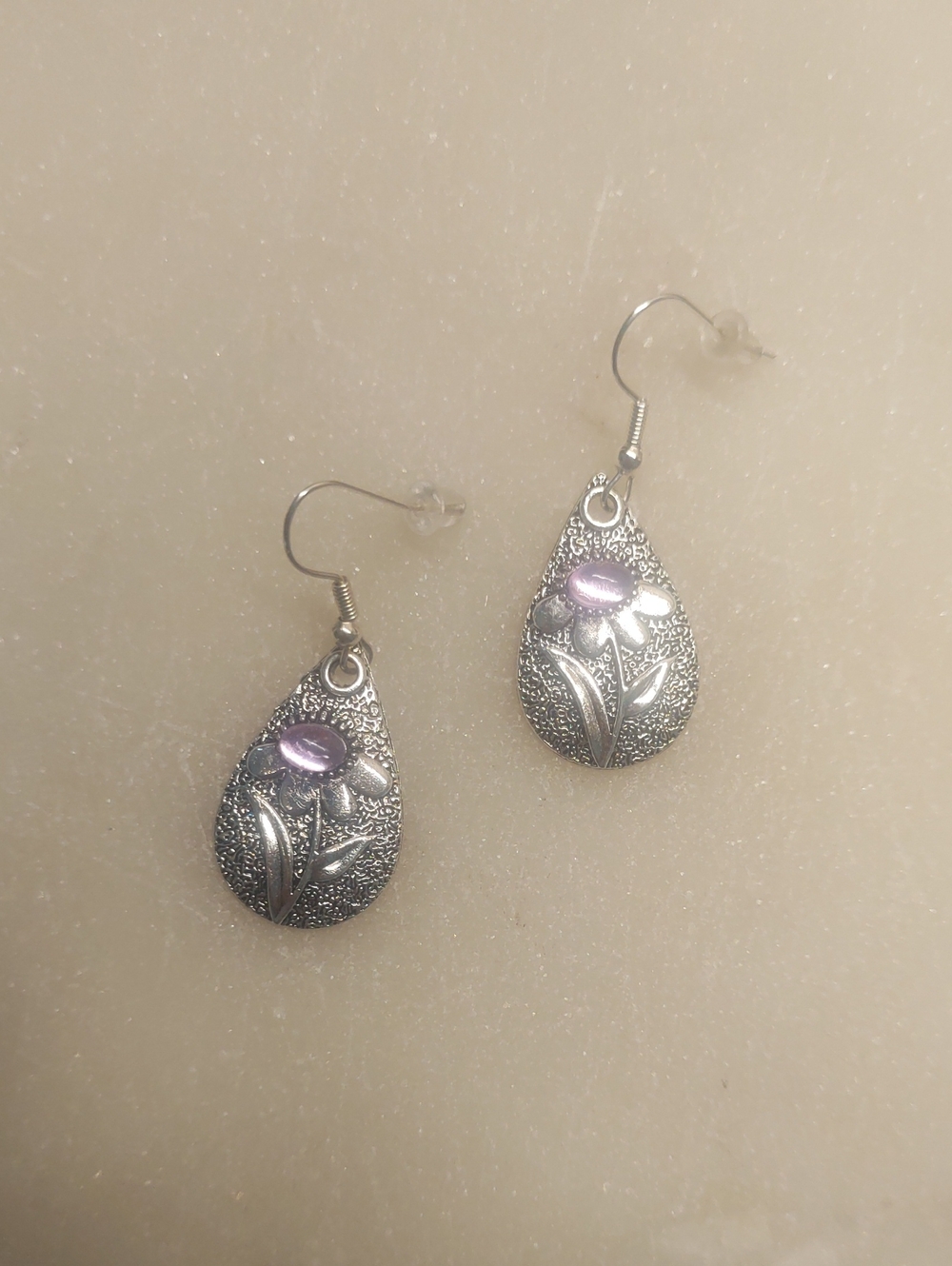 BOGO! NEW! 3D Purple Crystal Silver Dangle Artistic Flower Earrings By Monet - Picture 9 of 9